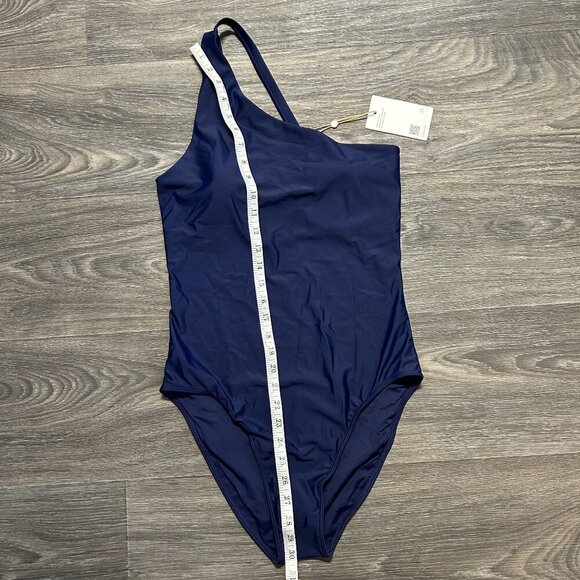 Quince Medium Italian One Shoulder One Piece Swimsuit Swim Wear Navy Blue NWT - Picture 6 of 10